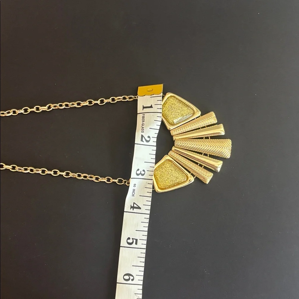 Gold tone geometric fan plate bib statement necklace Cleopatra inspired